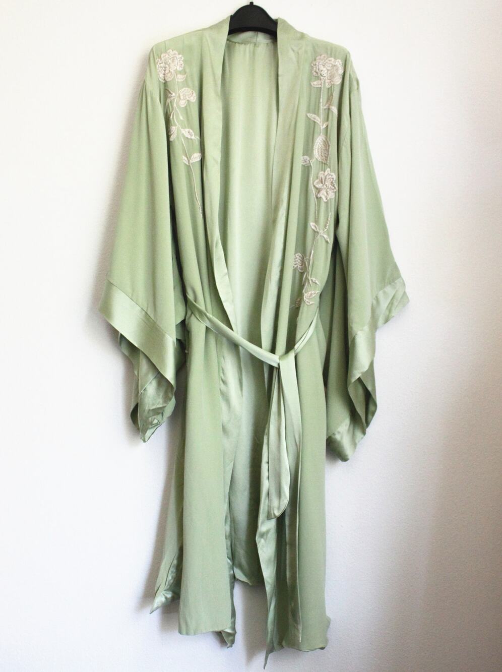 Johnny Was Green Floral Embroidered Reversible Silk Kimono Robe NWT Size S